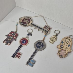 ​Vintage Judaica Lot Jerusalem Hamsa Hand Home Blessing Evil Eye Key Wall Decor